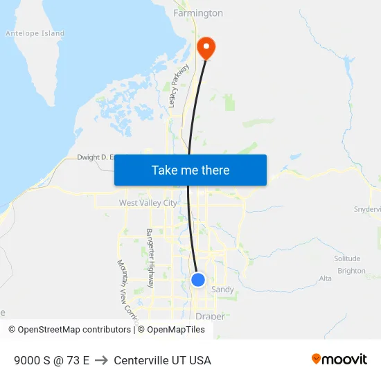 9000 S @ 73 E to Centerville UT USA map