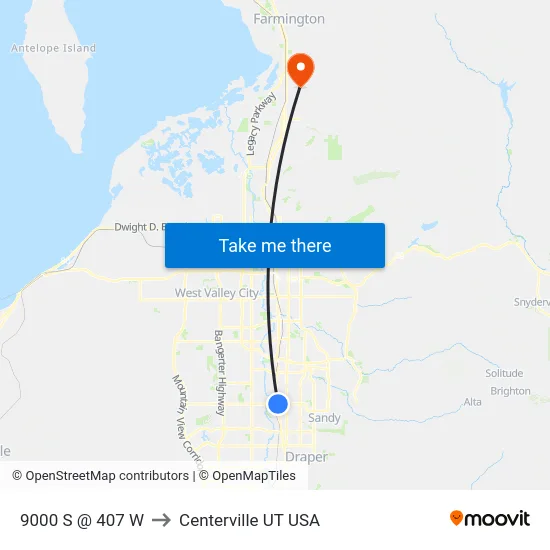 9000 S @ 407 W to Centerville UT USA map