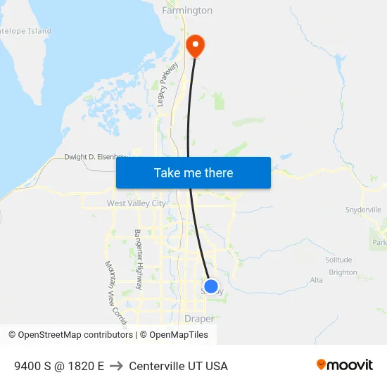 9400 S @ 1820 E to Centerville UT USA map