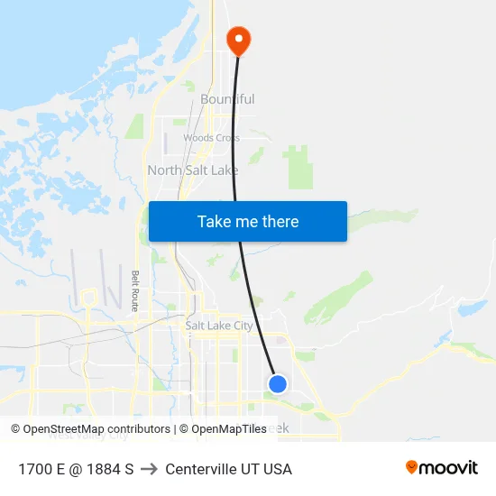 1700 E @ 1884 S to Centerville UT USA map
