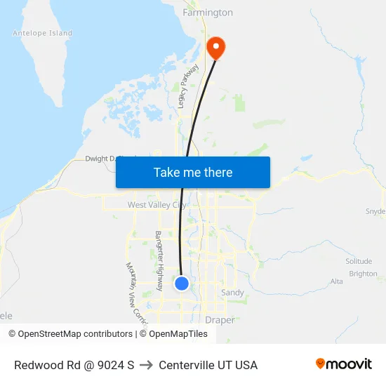 Redwood Rd @ 9024 S to Centerville UT USA map