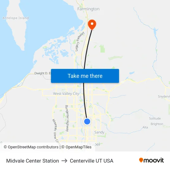 Midvale Center Station to Centerville UT USA map