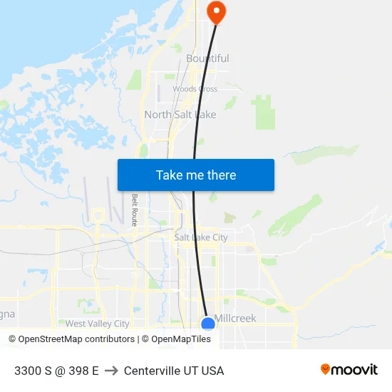 3300 S @ 398 E to Centerville UT USA map