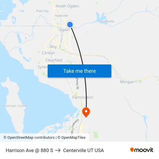 Harrison Ave @ 880 S to Centerville UT USA map