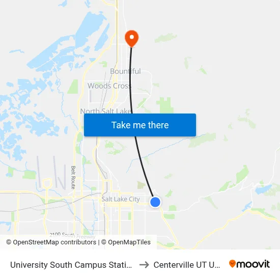 University South Campus Station to Centerville UT USA map