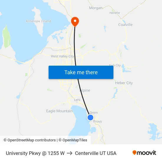 University Pkwy @ 1255 W to Centerville UT USA map
