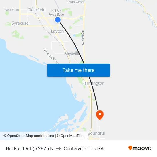 Hill Field Rd @ 2875 N to Centerville UT USA map