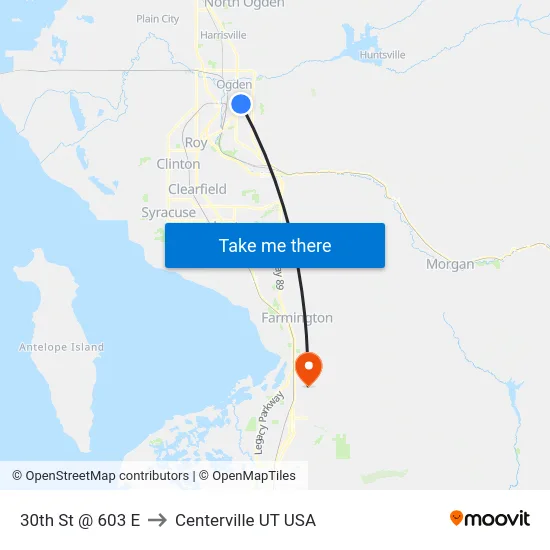 30th St @ 603 E to Centerville UT USA map