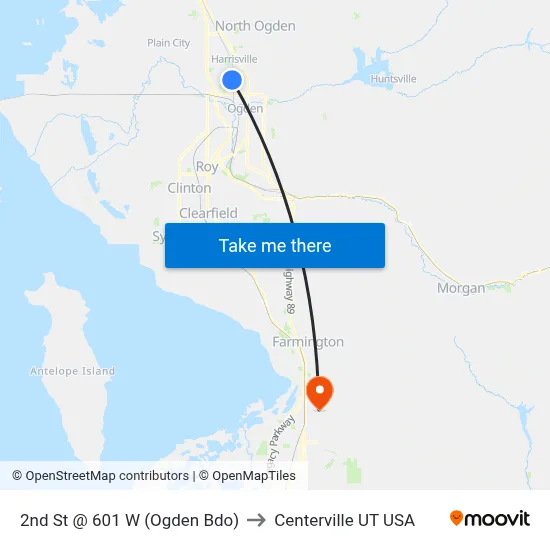 2nd St @ 601 W (Ogden Bdo) to Centerville UT USA map