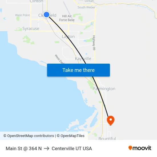 Main St @ 364 N to Centerville UT USA map