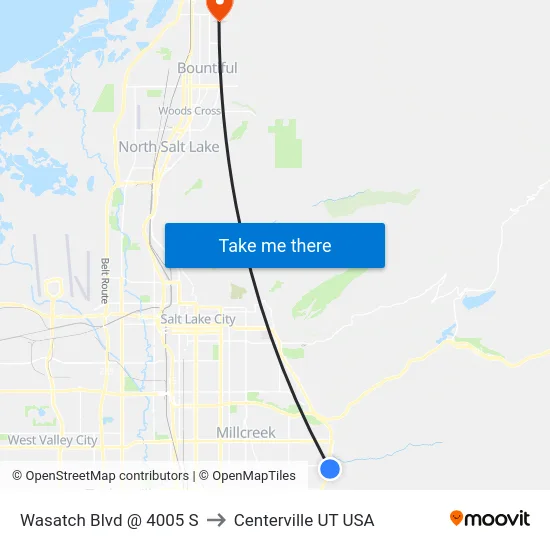 Wasatch Blvd @ 4005 S to Centerville UT USA map