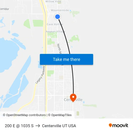 200 E @ 1035 S to Centerville UT USA map