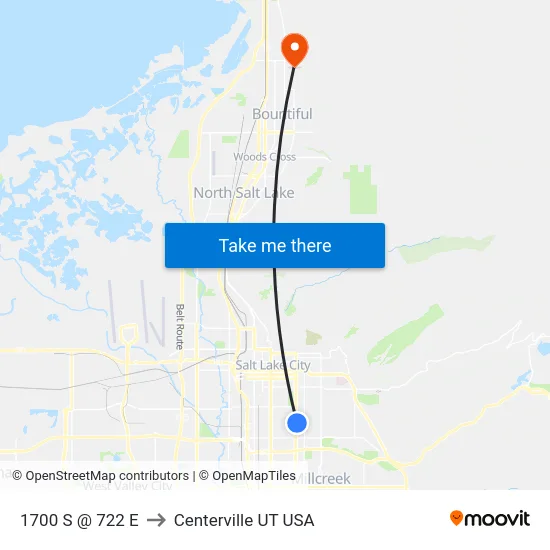 1700 S @ 722 E to Centerville UT USA map