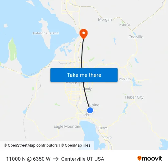 11000 N @ 6350 W to Centerville UT USA map