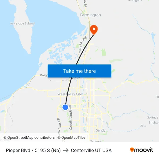 Pieper Blvd / 5195 S (Nb) to Centerville UT USA map