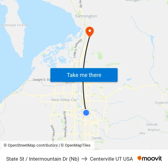 State St / Intermountain Dr (Nb) to Centerville UT USA map