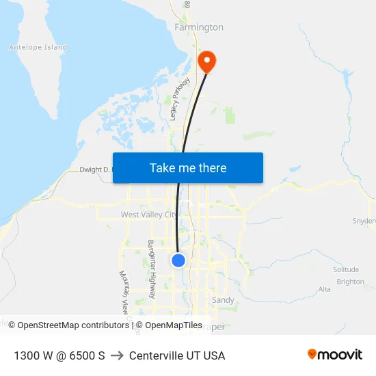 1300 W @ 6500 S to Centerville UT USA map