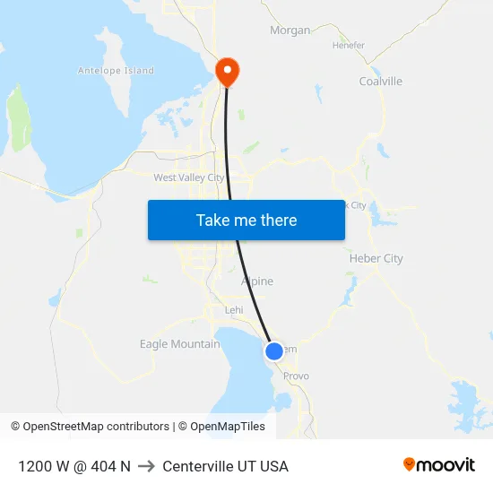 1200 W @ 404 N to Centerville UT USA map