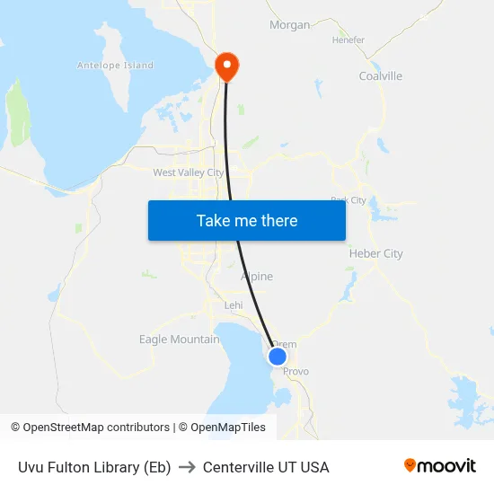 Uvu Fulton Library (Eb) to Centerville UT USA map