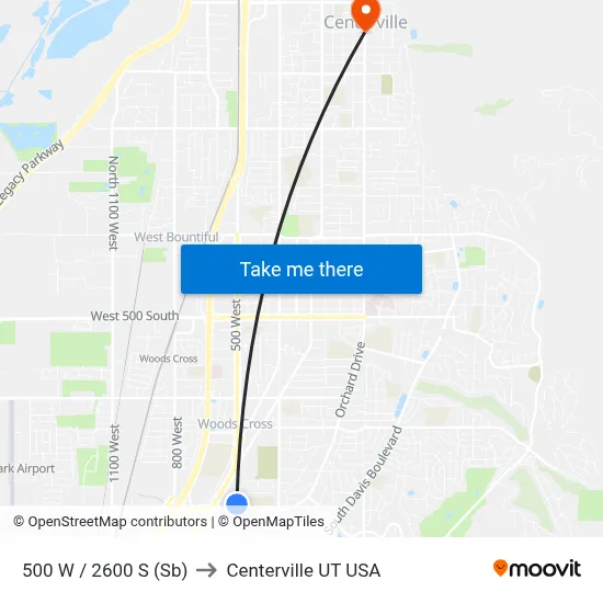 500 W / 2600 S (Sb) to Centerville UT USA map