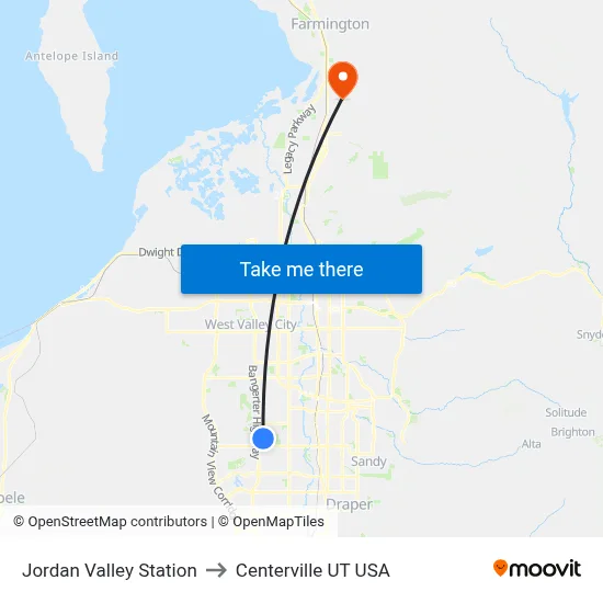 Jordan Valley Station to Centerville UT USA map