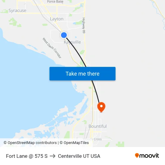 Fort Lane @ 575 S to Centerville UT USA map