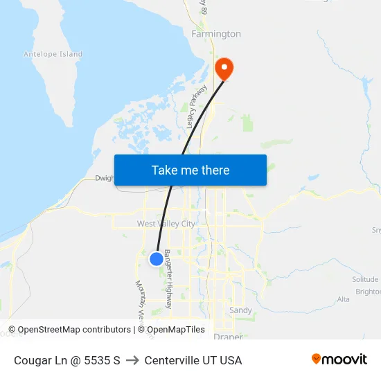 Cougar Ln @ 5535 S to Centerville UT USA map