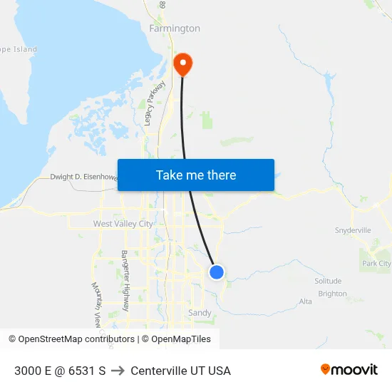 3000 E @ 6531 S to Centerville UT USA map