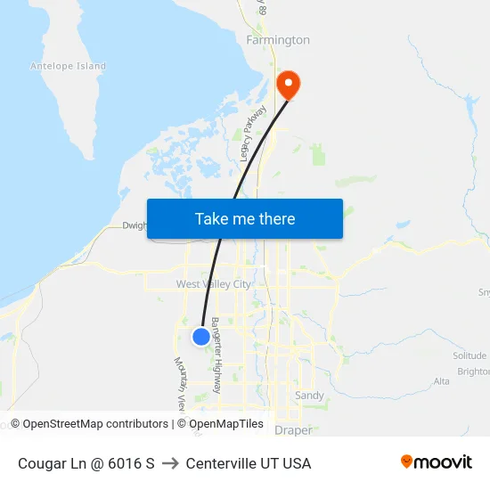 Cougar Ln @ 6016 S to Centerville UT USA map