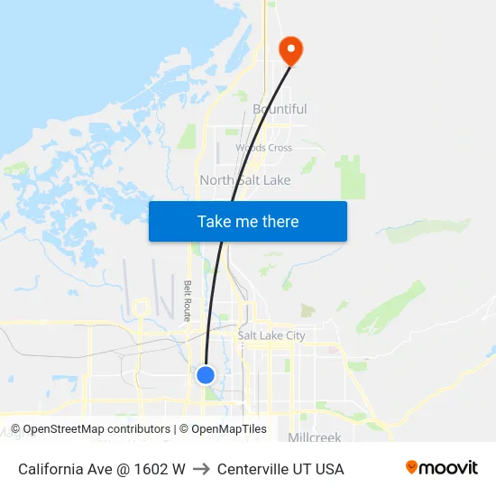 California Ave @ 1602 W to Centerville UT USA map