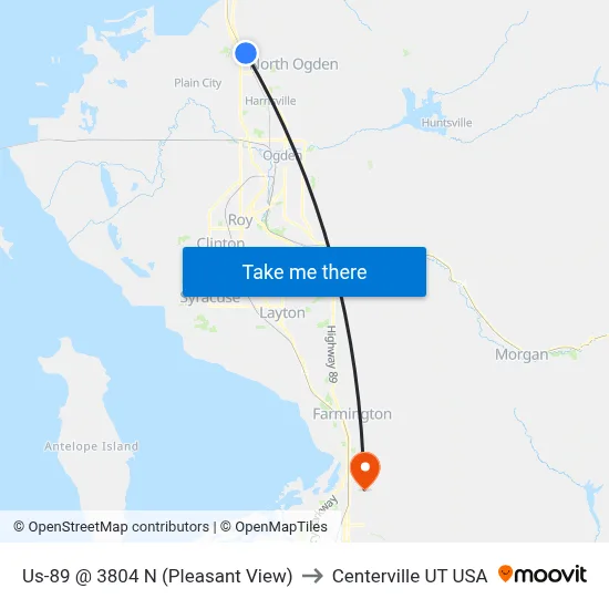 Us-89 @ 3804 N   (Pleasant View) to Centerville UT USA map