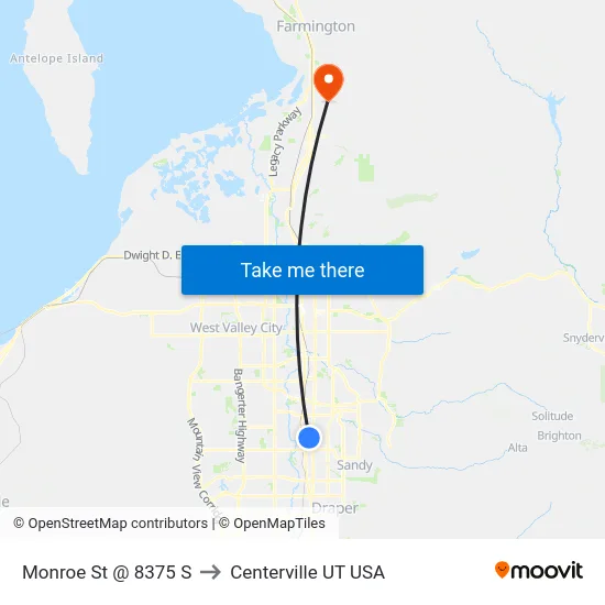Monroe St @ 8375 S to Centerville UT USA map