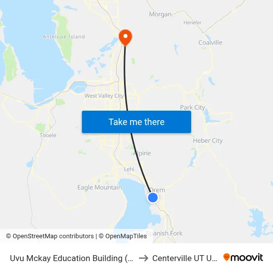 Uvu Mckay Education Building (Eb) to Centerville UT USA map