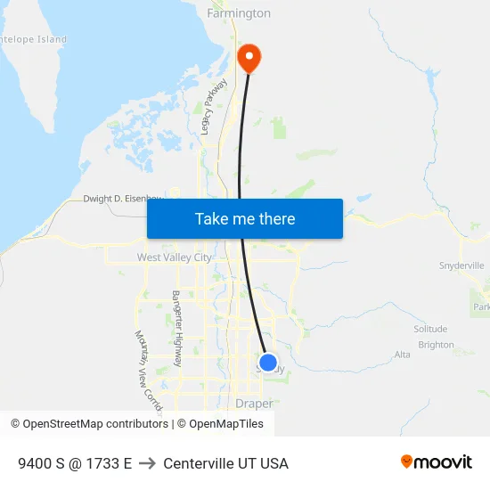 9400 S @ 1733 E to Centerville UT USA map
