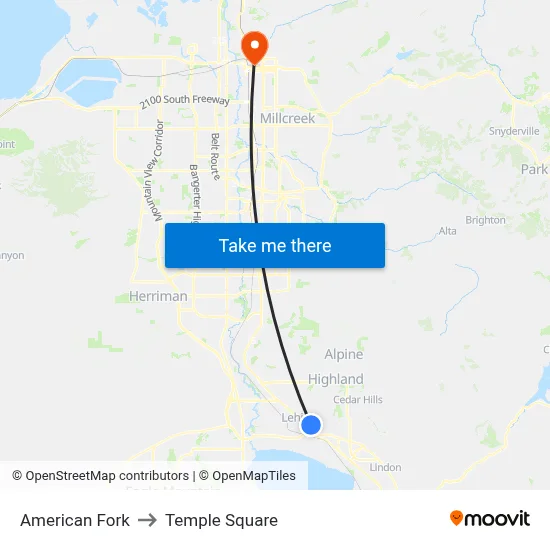 American Fork to Temple Square map