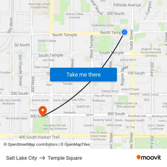 Salt Lake City to Temple Square map