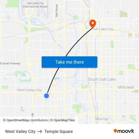 West Valley City to Temple Square map