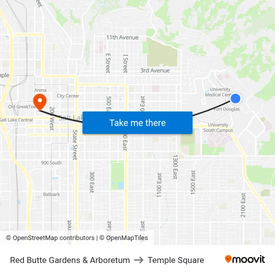 Red Butte Gardens & Arboretum to Temple Square map