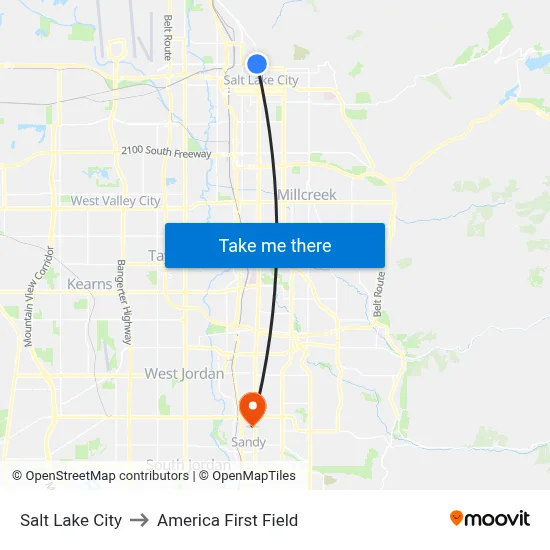 Salt Lake City to America First Field map