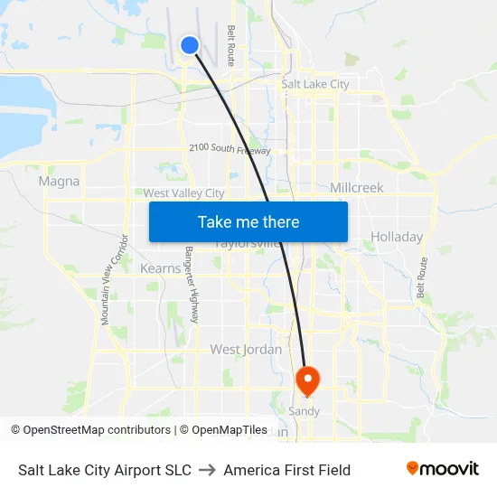 Salt Lake City Airport SLC to America First Field map