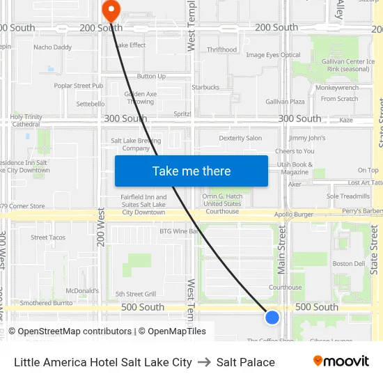 Little America Hotel Salt Lake City to Salt Palace map