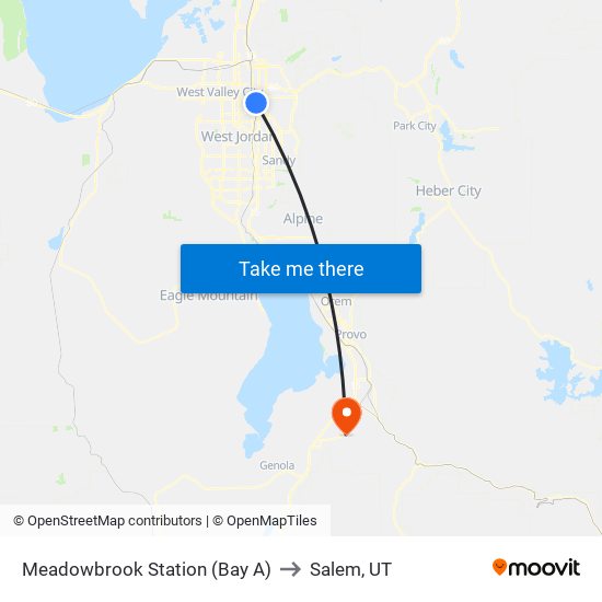 Meadowbrook Station (Bay A) to Salem, UT map