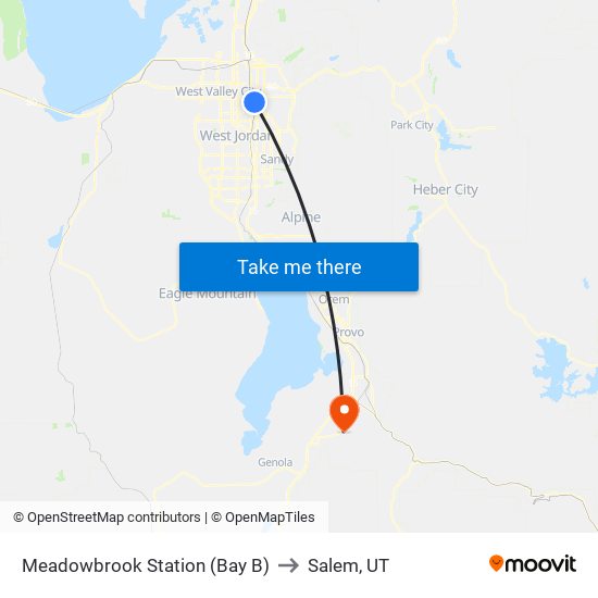Meadowbrook Station (Bay B) to Salem, UT map