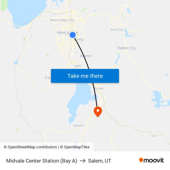 Midvale Center Station (Bay A) to Salem, UT map