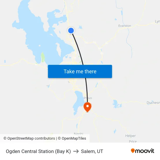 Ogden Central Station (Bay K) to Salem, UT map