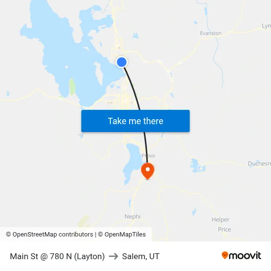 Main St @ 780 N (Layton) to Salem, UT map