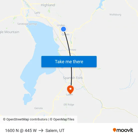 1600 N @ 445 W to Salem, UT map