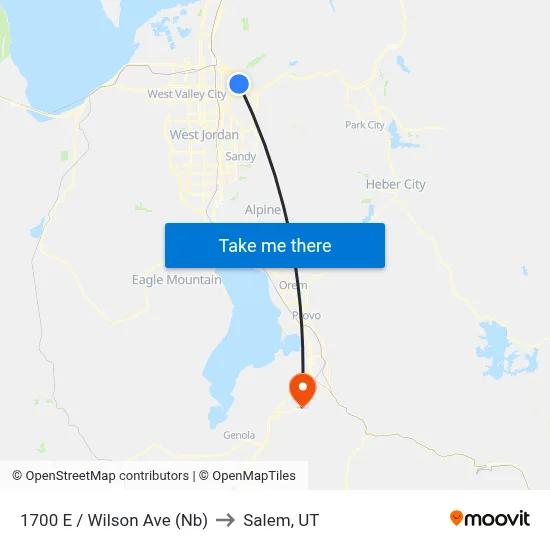 1700 E / Wilson Ave (Nb) to Salem, UT map