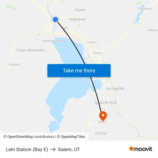 Lehi Station (Bay E) to Salem, UT map