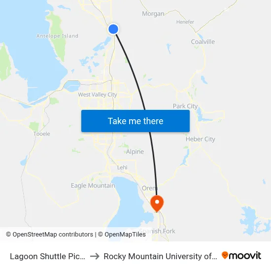 Lagoon Shuttle Pick Up/Drop Off to Rocky Mountain University of Health Professions map